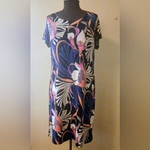 Chico's Floral Maxi Dress in Navy, White, Pink and Coral